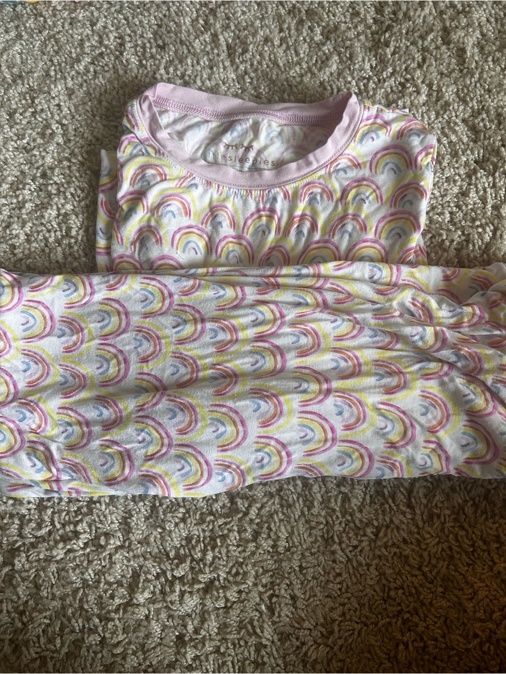 Little Sleepies White Pajama Set with Pink, Yellow and Purple Rainbows